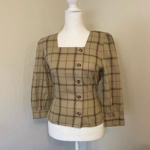 NWOT square collar check peplum top